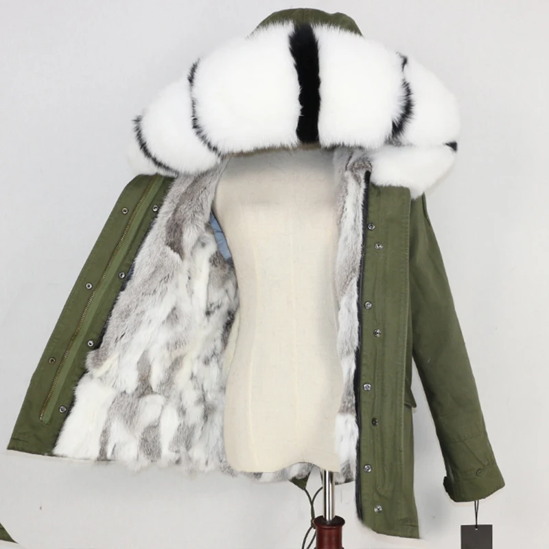 Зимняя женская куртка, пальто с натуральным мехом, парка с воротником из натурального меха енота, Толстая теплая подкладка из кроличьего меха, уличная одежда, новинка, повседневная одежда