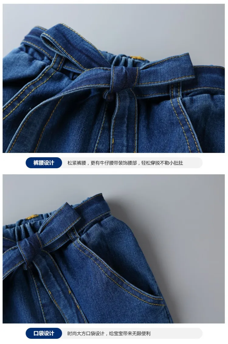 Roupa das Crianças Camisa de Renda + Calças Terno Outono Novo Crianças Meninas Coreano Estilo Manga Comprida Impressão Jeans 2 Pçs Conjuntos 2020 18 Mamãe e Bebê