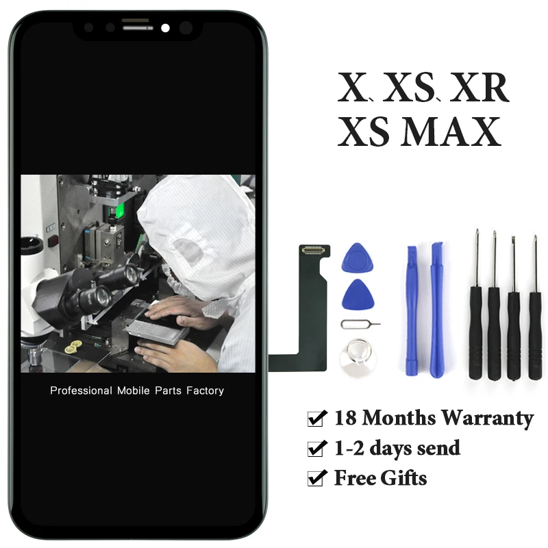 Дешево Высокое качество oled дисплей для iphone X Xs XsMax Xr ЖК экран дигитайзер с сенсорным экраном черный для iphone X дисплей + Бесплатный подарок