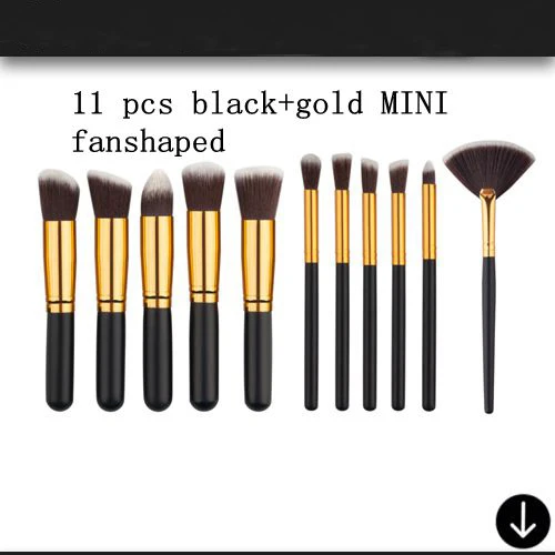 Профессиональные 10 шт. инструменты для макияжа, набор кистей, косметическая кисть, Тональная основа, тени для век, подводка для глаз, кисть для пудры, Pinceau Maquillage - Handle Color: black golden 11pcs