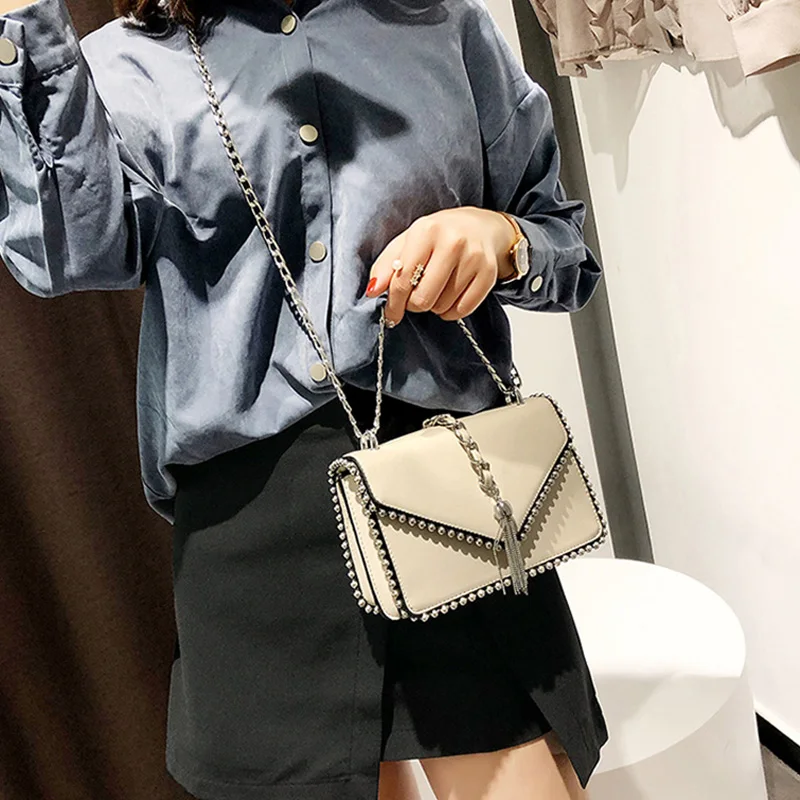Fashion Simple Flap Bag Small PU Leather Women Handbag Designer Chain Rivet High Quality Female Shoulder Messenger Bags SS0416 (19)