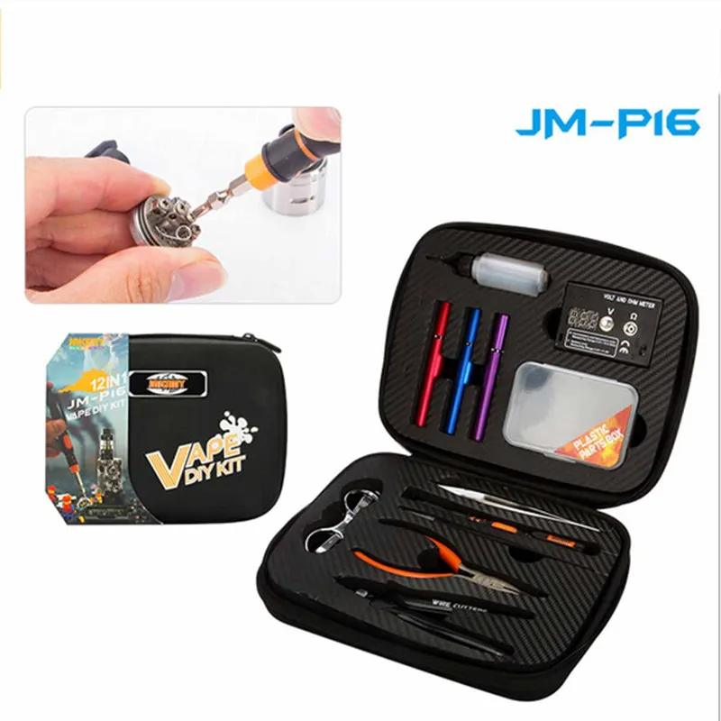 

JAKEMY JM-P16 12 in 1 DIY Electronic Cigarette Kit Atomizer Coil Tool Bag Accessories Vape Hand Tool Set Screwdriver Plier Kit