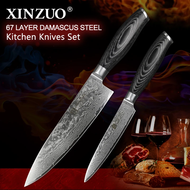 XINZUO 2 Pcs Pro Kitchen Knife Sets Damascus Steel Japan style Kitchen