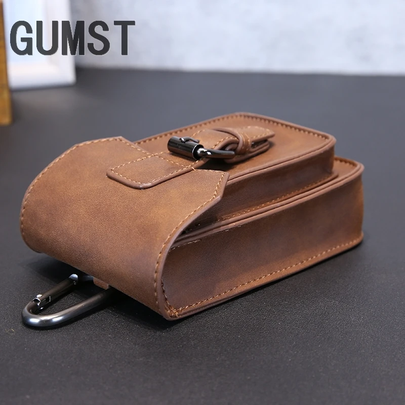 Polegada dos Homens de Couro de Cavalo Bolsas de Cintura Case de Telefone Gumst Louco Bolsa Pouch Belt Hook & Loop Chave Cigarro Dinheiro 5.5