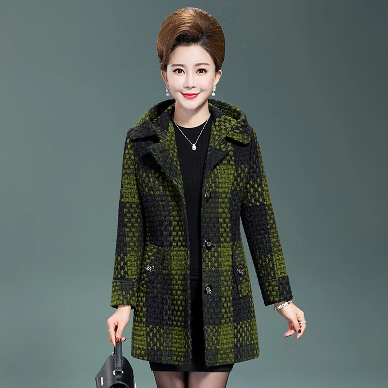 Модная новая женская одежда осеннее и зимнее шерстяное пальто в длинном разрезе большого размера для женщин среднего возраста шерстяное пальто куртка