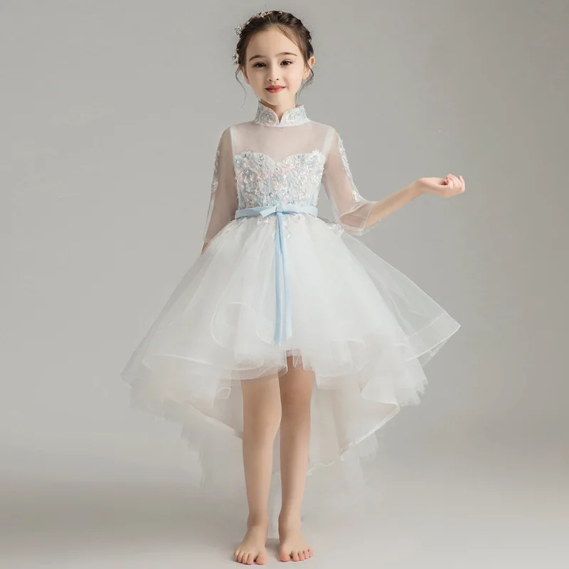 Элегантное свадебное платье с жемчужными лепестками для девочек, праздничное платье принцессы из тюля без рукавов с кружевом для 3, 4, 5, 6, 7, 8, 9, 10, 11, 12 лет