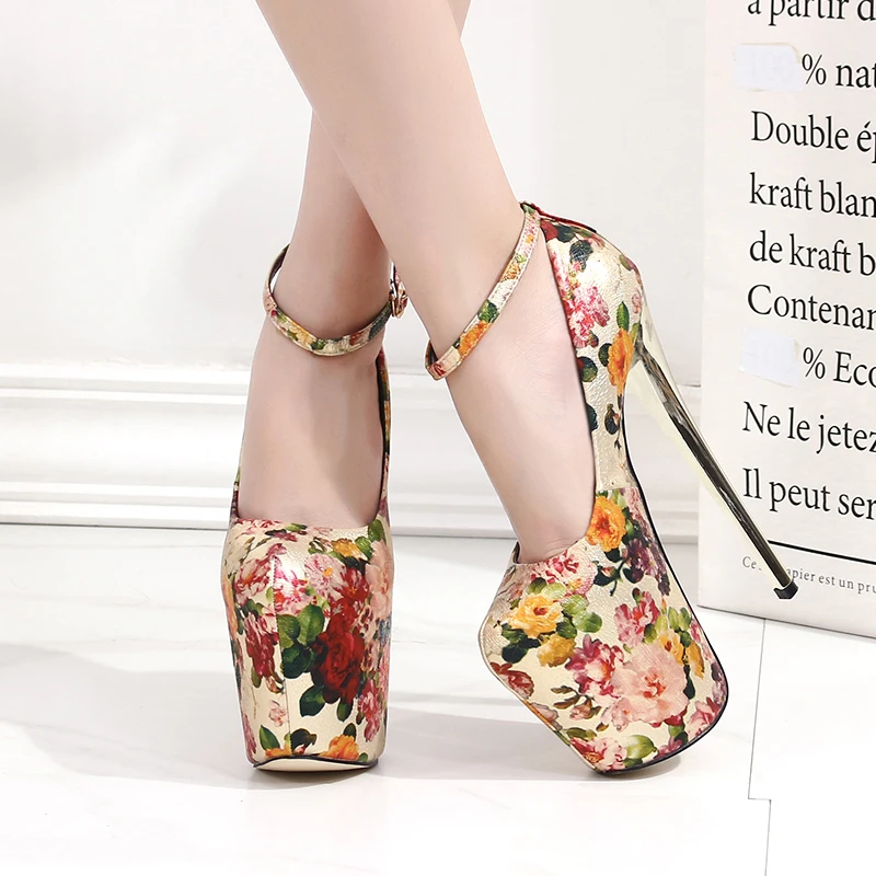 LLXF zapatos/Большие размеры: 34-45, 46, 47, весенние пикантные туфли на тонком высоком каблуке 20 см женские туфли-лодочки на шпильке в этническом стиле ретро с ремешком на щиколотке