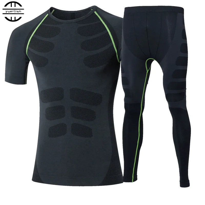 

Yuerlian Compression Sport Suit Short T-Shirt Fitness Pantsuit Tights Sports Leggings Gym Running Set Tracksuit Men'S Sportswear