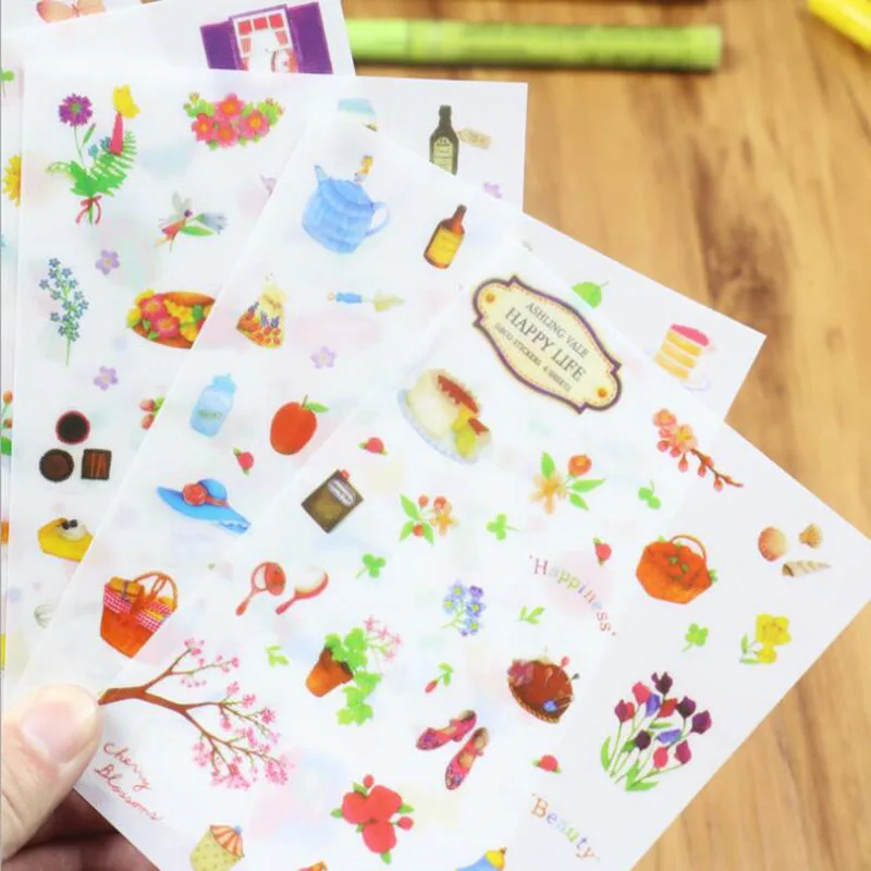 

6pc / Pack Happy Life Happy Birthday Stickers Happy Gardening Handbook Transparent Stickers Decorative Diary Album Tags