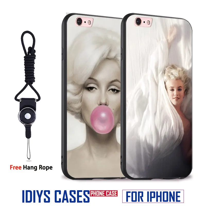 

Marylin Monroe Originality Coque With Hang Rope Soft Silicone Phone Case Cover Shell Bag For Apple iPhone 5 SE 5S 6 6S 7 PLUS