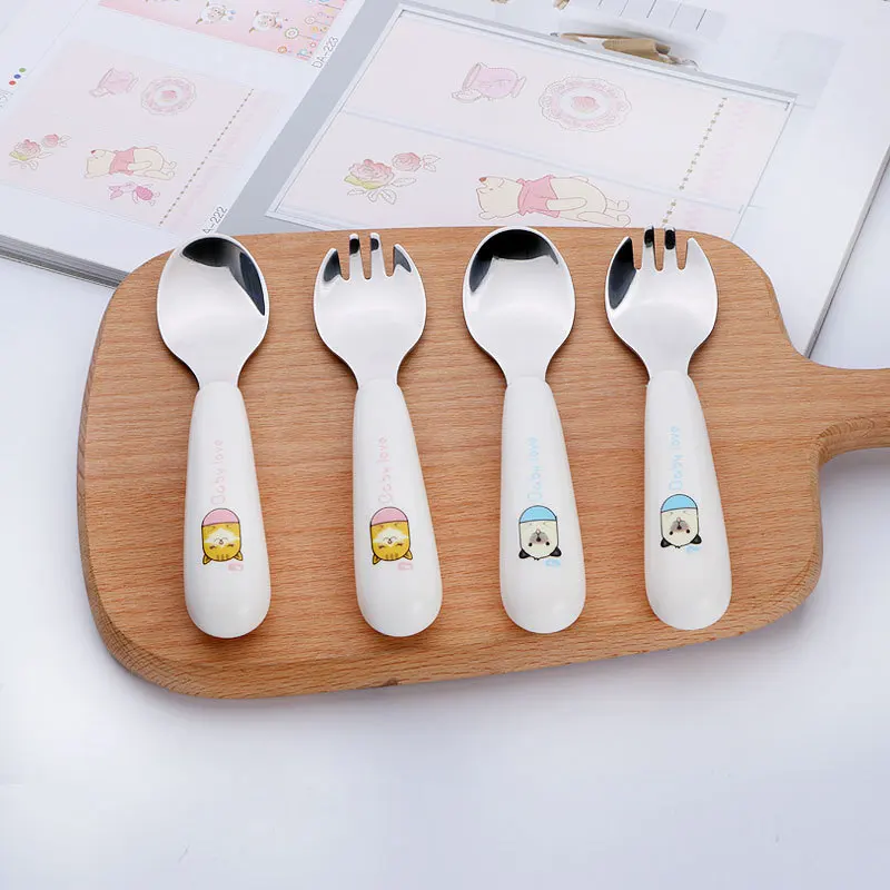 

2pcs Dinnerware Set with Case Dinner Kit Cartoon Stainless Steel Cutlery Spoon Fork Outdoor Travel Kid Tableware Dropshipping