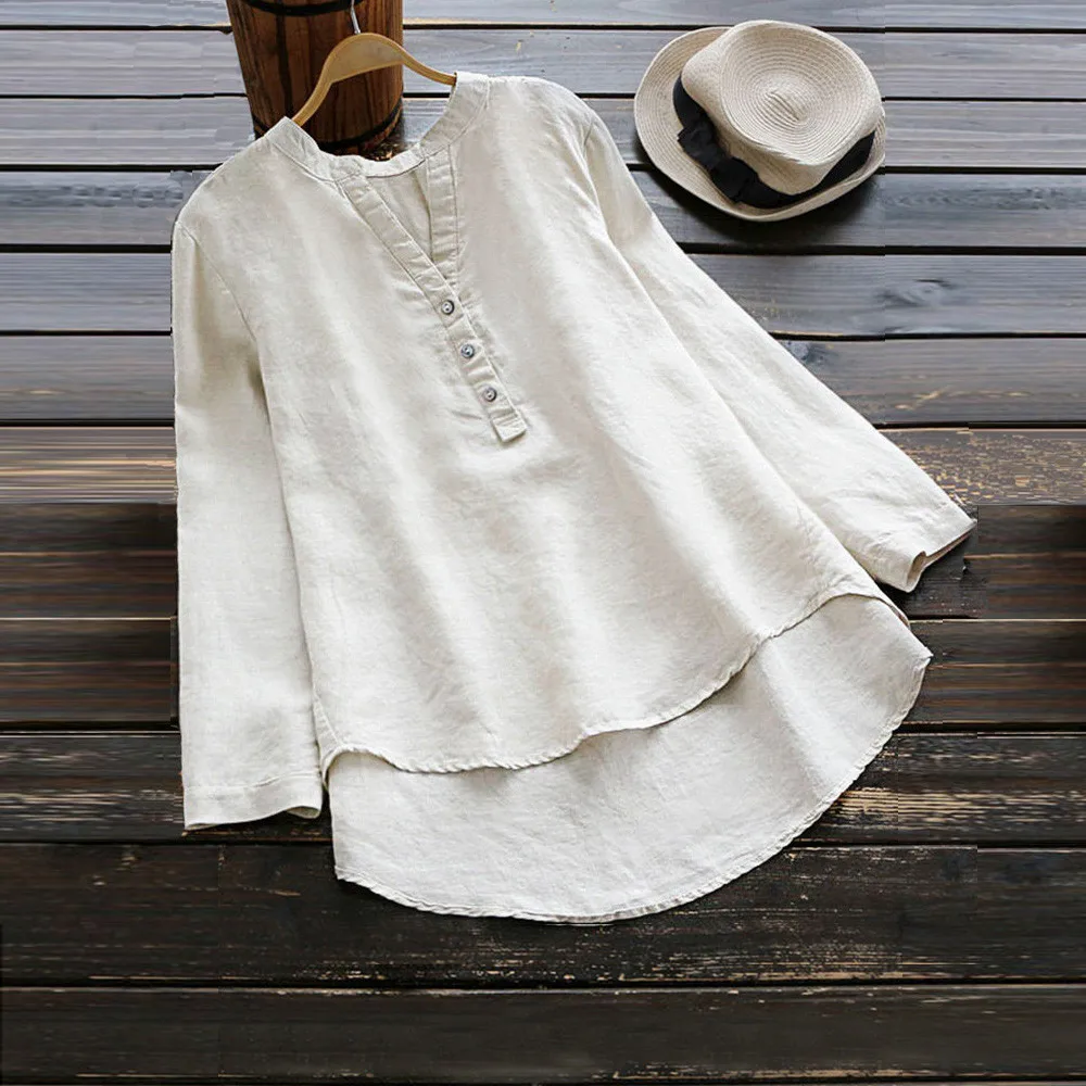

Plus Size Womens Tops and Blouses 2018 Feminina Linen Vintage Button Long Sleeve Shirts Tunic Ladies Top Korean Fashion Clothing