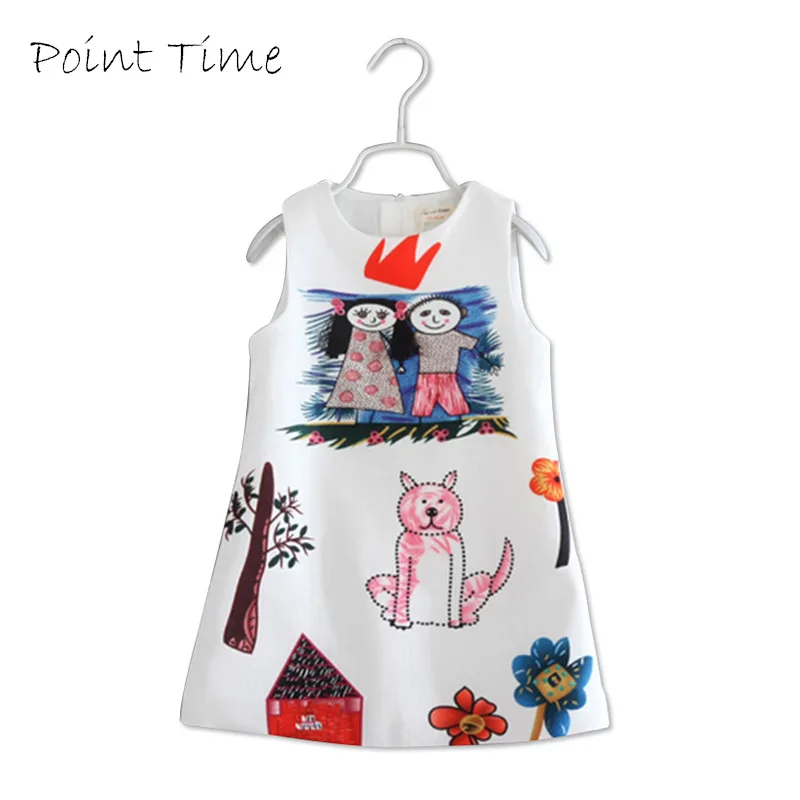 

Girls Dress 2017 New Spring&Summer Cartoon Baby Girls Dress Small Cat Pattern Pring Design Sleeveless Girls Clothes 2-7Y