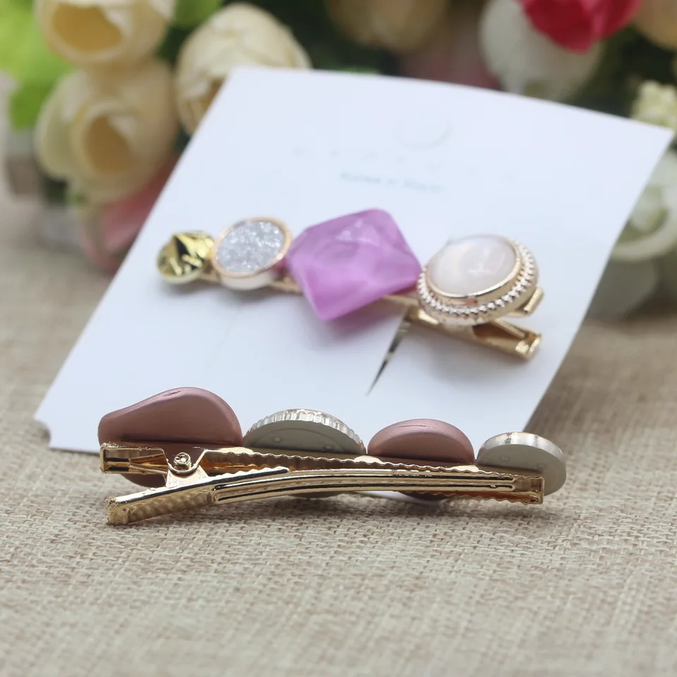 

Korea Fashion Geometric Rhombus Square Hairpins Hair Clips Women Macaron Color Resin Hairgrip Hair Accessories drop shipping