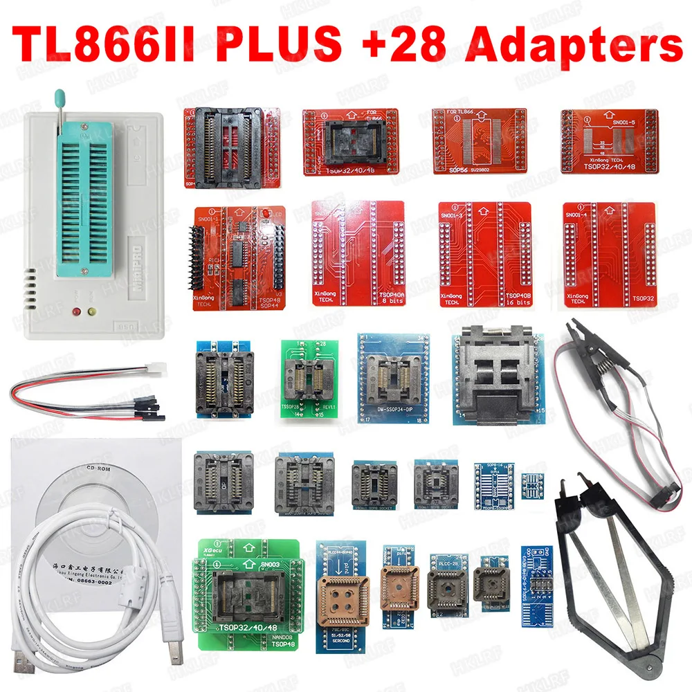

XGECU V8.33 TL866II Plus Bios Nand Programmer + 28 Adapters TL866A TL866CS MiniPro PIC AVR 24 93 25 MCU Bios Programmer