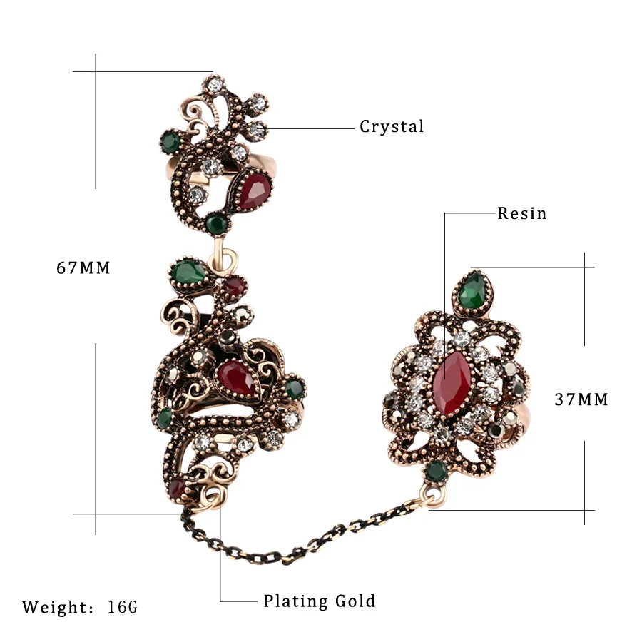 Turkish Double Finger Rings For Women Flower Ethnic Jewelry Multicolor Resin Vintage Mid Ring finger ring
