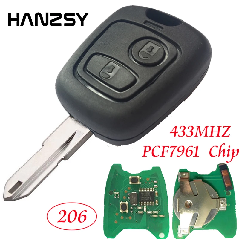 

2 Buttons 433MHZ Car key Shell Fob cover For PEUGEOT 206 Remote Key With Transponder PCF7961 Chip & NE73 Uncut blade