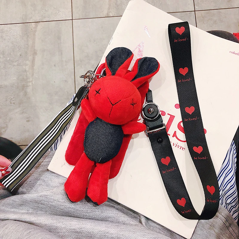 

2019 Rabbit Toy Case with Lanyard for iPhone 6 6s 6 plus 7 8 8 plus Furry Case with Holder for iPhone X XS XS MAX XR Soft Cover