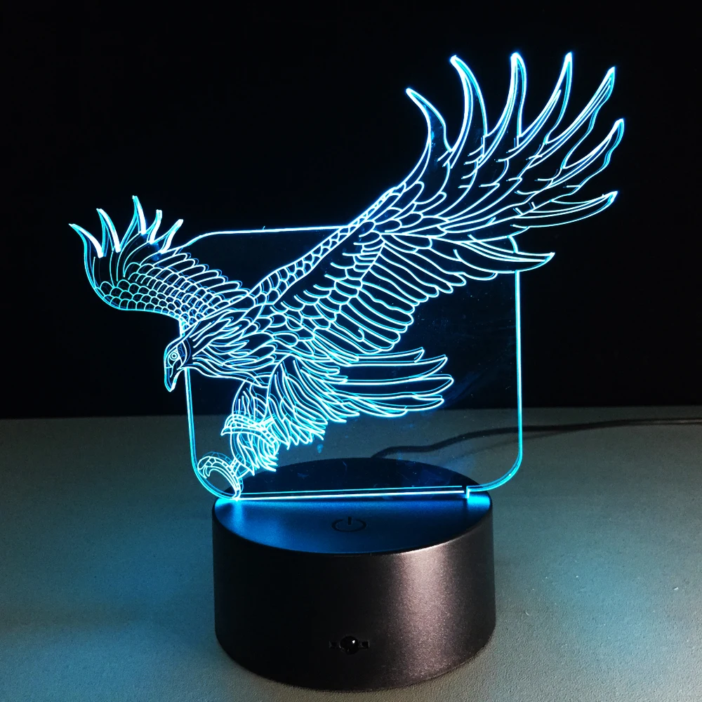 3D Летающий большой орел ночник 7 Красочный ястреб 3D мультяшный стол лампа для офиса отеля спальни бара настроения лампа сенсорный датчик переключатель