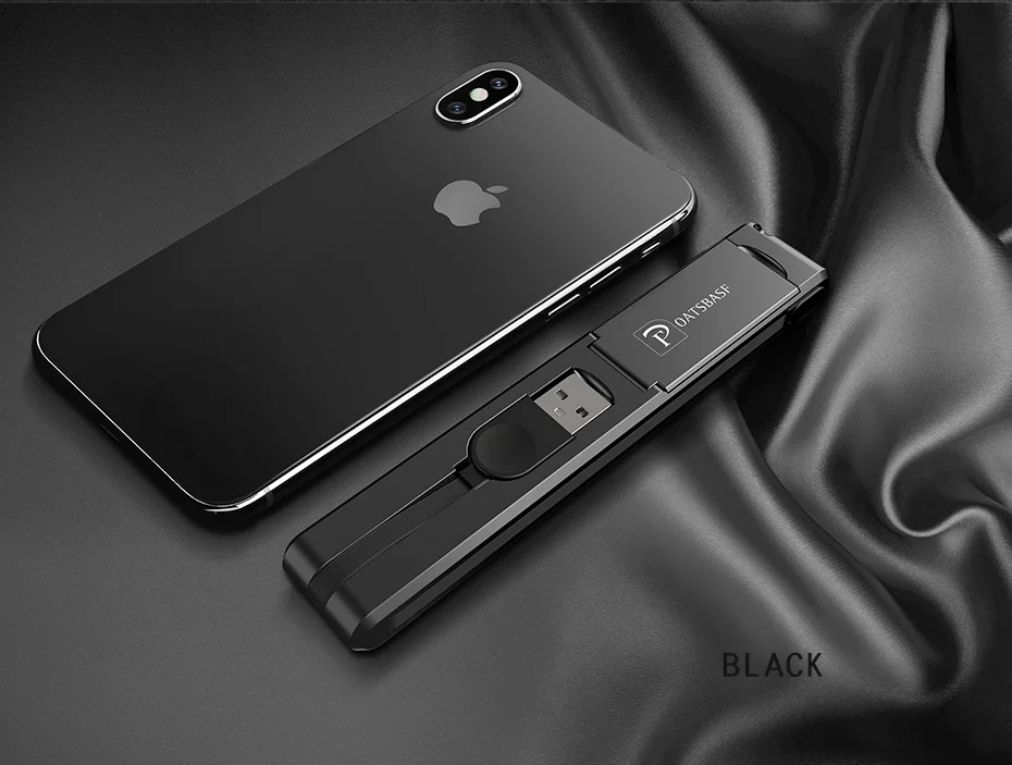 Oatsbasf 3 в 1 mi cro USB кабель type C кабель 8 Pin для iPhone X 8 7 6 Скрытая USB линия передачи данных для Xiaomi mi A1 6 8 huawei - Цвет: Черный