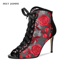 2019 Summer New Design Women Elegant Open Toe Mesh Short Boots Embroidery Lace Thin Heels Ankle Booties Wedding High Heel Boots 2019 Summer New Design Women Elegant Open Toe Mesh Short Boots Embroidery Lace Thin Heels Ankle Booties Wedding High Heel Boots