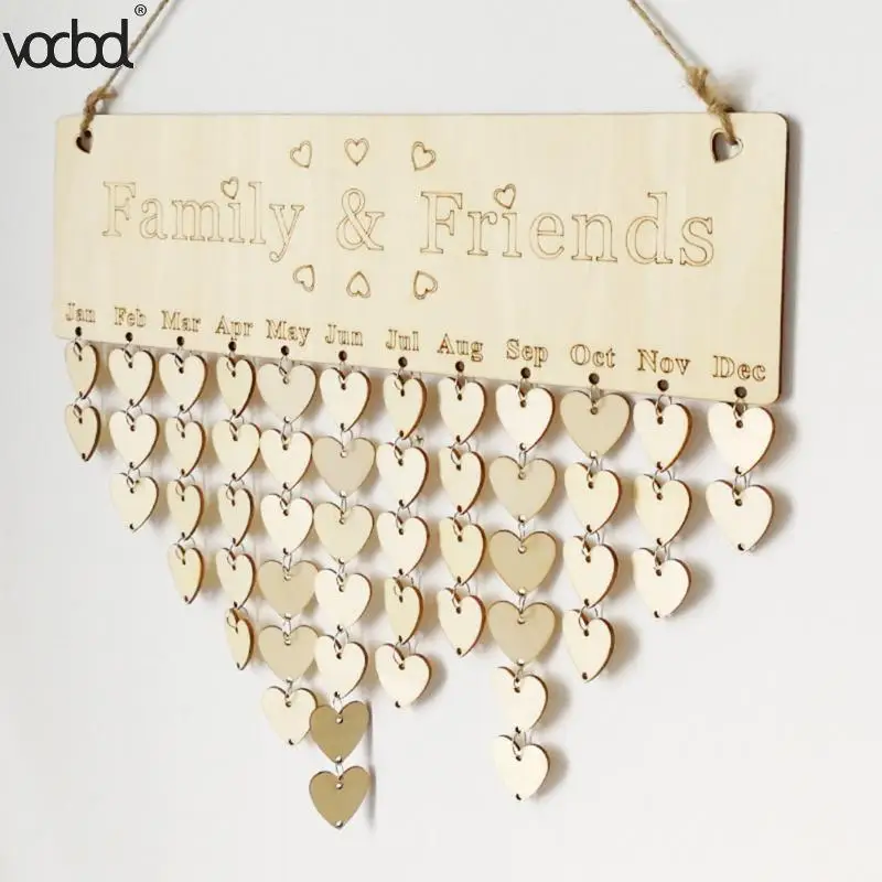 DIY деревянный календарь друзья и семья Сердце напечатанный настенный знак