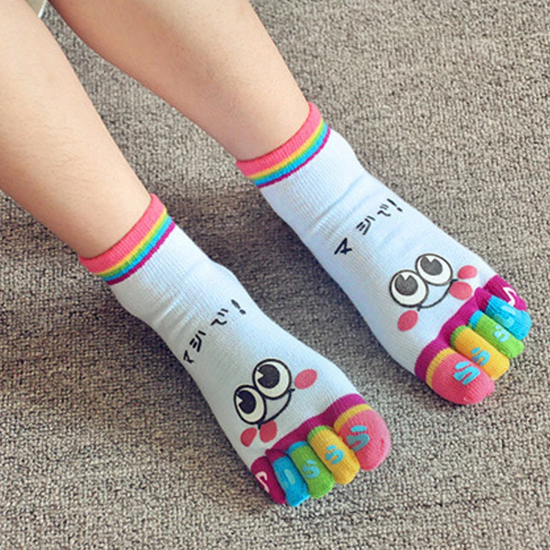 

Female Breathable Pure Cotton Cartoon Five Toe Socks Soft and Comfortable Anklet Sock