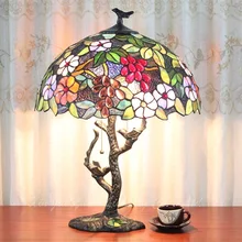 16 дюймов Европейский Стиль Тиффани виноград Спальня Кабинет гостиная для кафе для бара декоративный на молнии настольные лампы железная птица база dia40CM