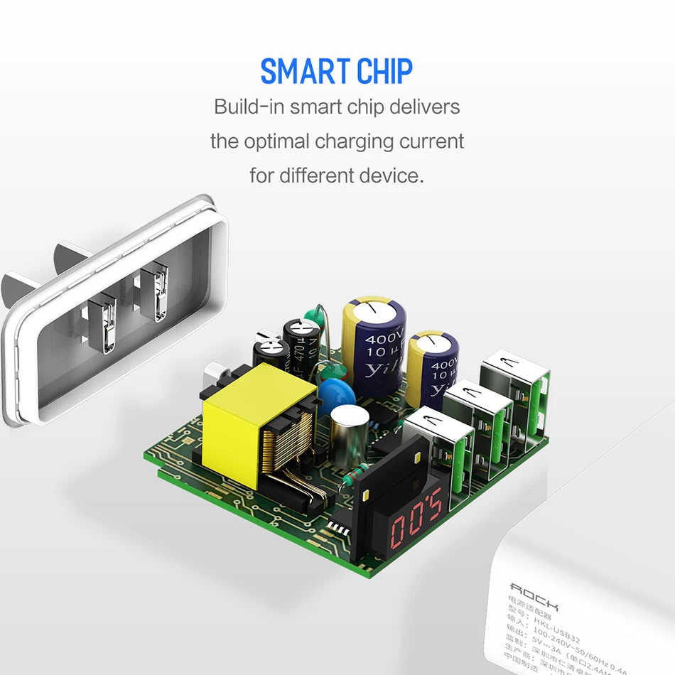 3 с usb-портом, светодиодная дисплей USB зарядное устройство рок ЕС Портативный Путешествия зарядки для Vivo стены Desktop тире тройной разъем с Бесплатный п