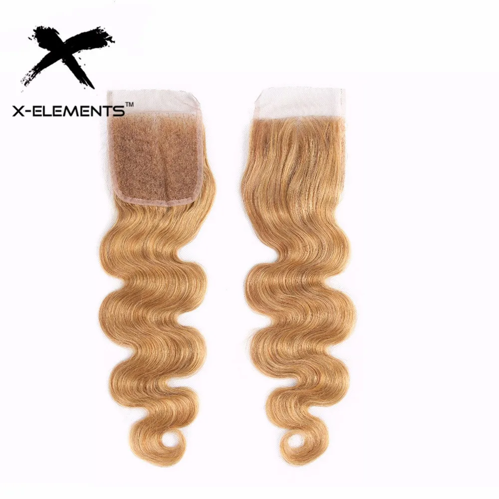 X-Elements волосы бразильские волнистые 4*4 Кружева Закрытие Remy T1B 27/бордовый/99J бесплатно/средний/три части человеческие волосы закрытие - Цвет: 27