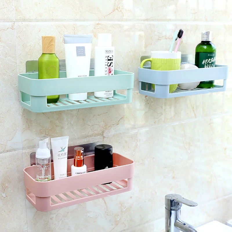 ZhangJi Bathroom Shelf Traceless Adhesive Tape Storage Rack Holder Bathroom Kitchen Accessories No Drill Hanging Organizer