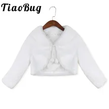 Tiaobug/пальто с длинными рукавами и искусственным мехом цвета слоновой кости для девочек от 18 месяцев до 8 лет Свадебная нарядная куртка принцессы для подружки невесты на день рождения