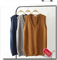Высокое качество искусственный кашемир жилет для женщин длинный свитер платье корейский Свободный Женский вязаный пуловер с v-образным вырезом без рукавов жилет