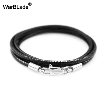 

1.5mm 2mm 3mm Leather Cord Black Necklace Chain Stainless Steel Lobster Clasp Connector Waxed Rope For Men Women Jewelry Making