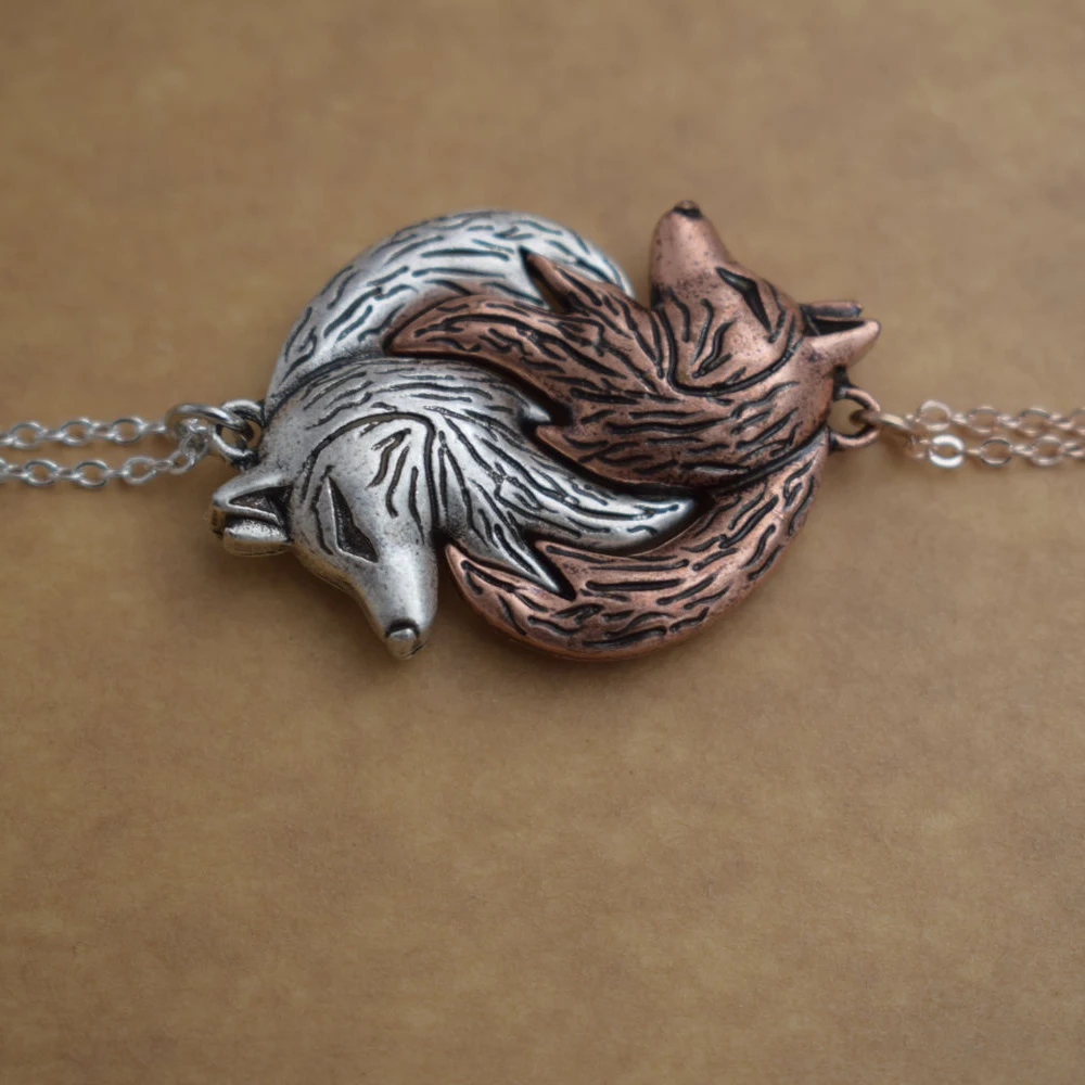 SanLan Wolf Yin Yang Necklace His and Hers Interlocking Couple wolf necklace gift