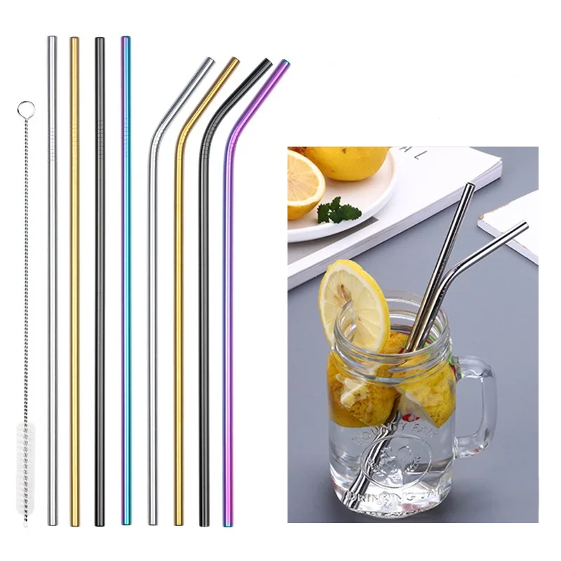 

2019 Environmental friendly stainless steel straw reusable straw cleaning brush set with stainless steel metal straw family