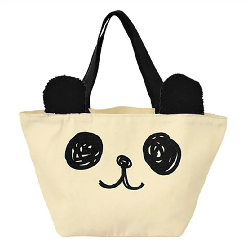 Cute Panda Bear Plush Ears Canvas Handbag Lunch Bag for Kids School