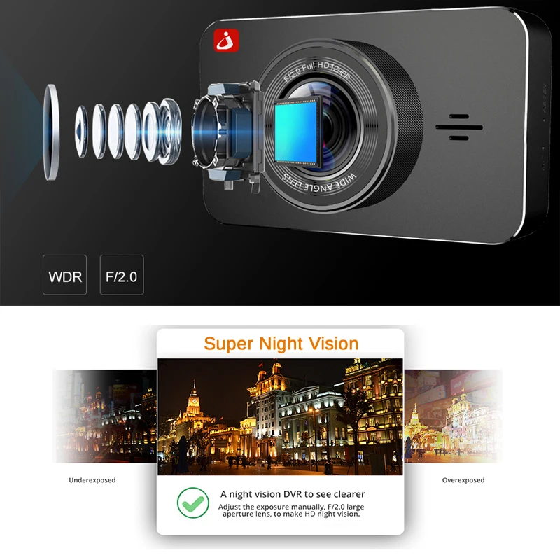 Junsun H9 Super Night Vision Car DVR Camera ADAS/LDWS FHD 1296P/1080P 3 \