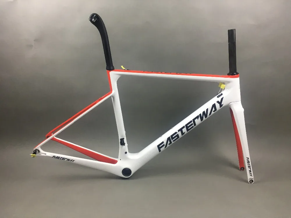 Clearance white red with black  FASTERWAY classic carbon road frameset UD weave carbon bike frame:Frameset+Seatpost+Fork+Clamp+Headset 97