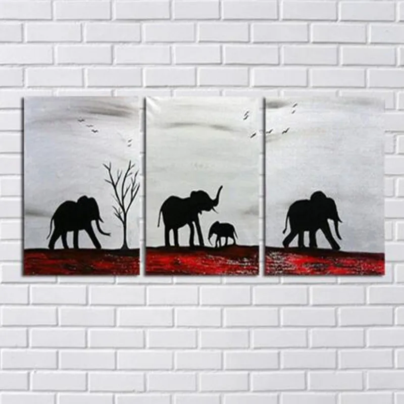 

Hand Painted Abstract Landscape Oil Paintings on Canvas Modern Home Decor Wall Art Painting Black Elephants Scenery Pictures