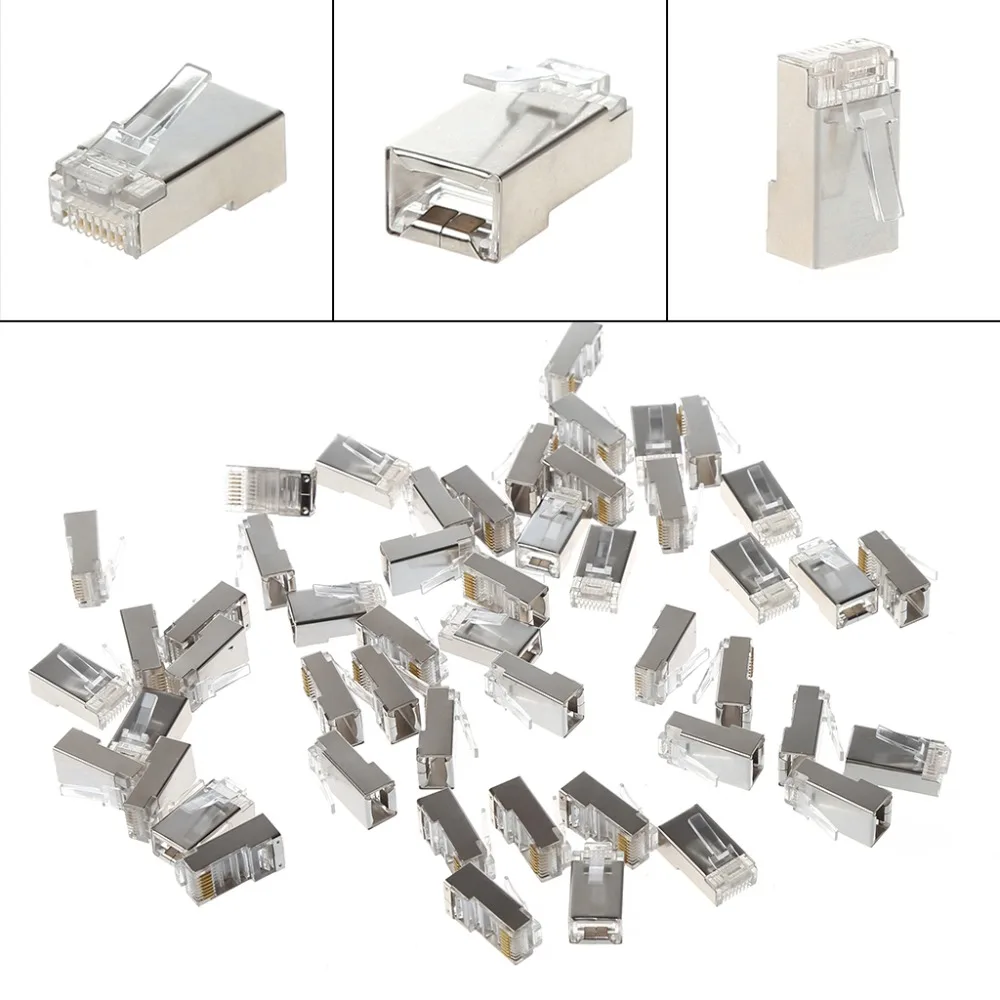 50/100Pcs Metal CAT5 RJ45 8 Pin Shielded Modular Plug Network