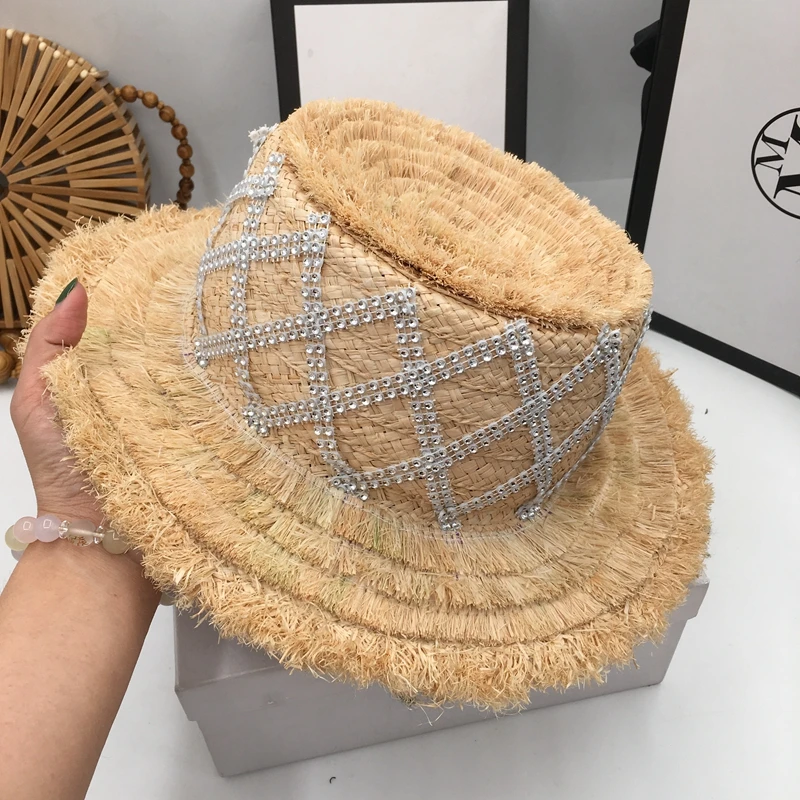 

Haute Couture Spring and Summer Fringe Flat Top Straw Raffia Sun Hat Visor Fashion Temperament Goddess Korean Wave