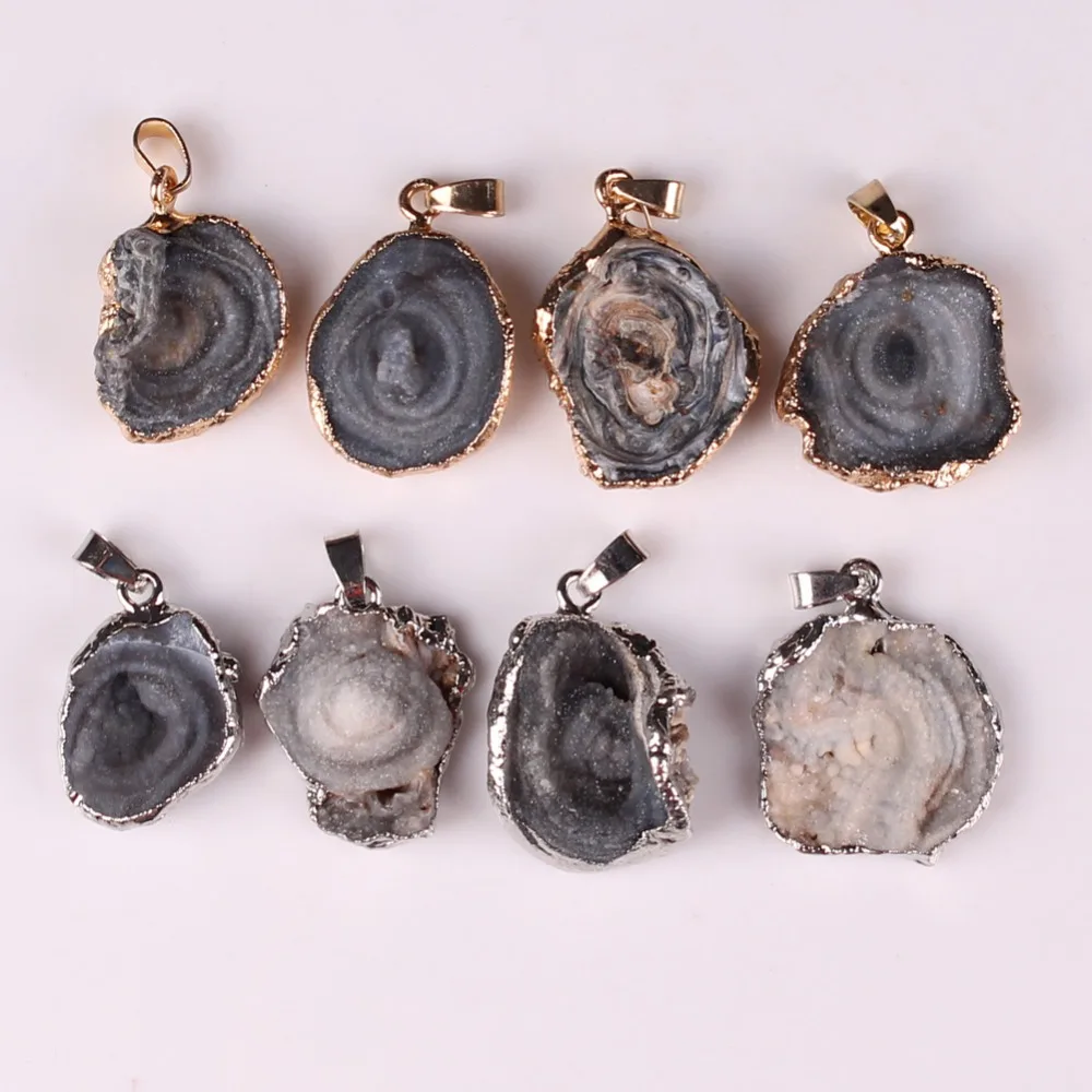 

6pcs/lot Cute Natural Rock Galaxite Grey Gold Silver Color Design Agates Crystal Quartz Stone Charms Pendant for DIY Making Free