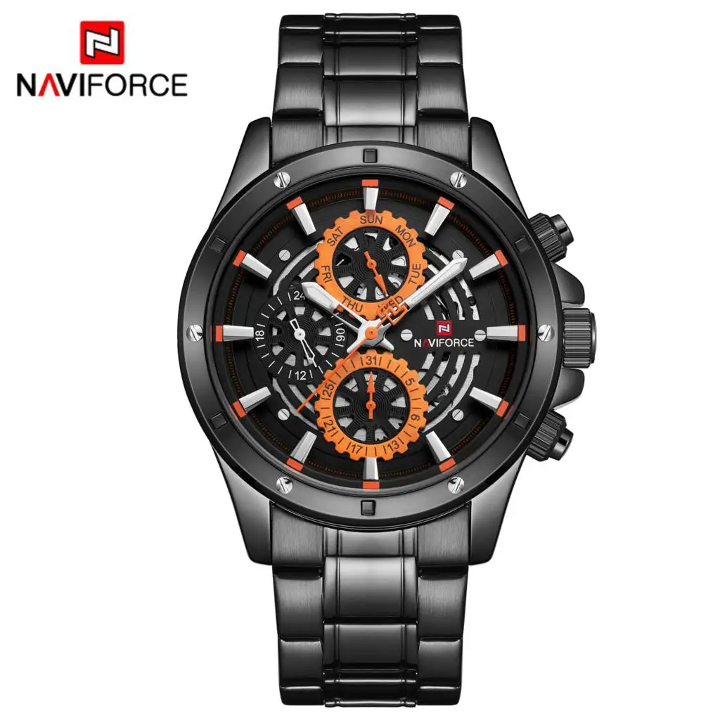 NAVIFORCE Топ Новая мода спортивные часы для мужчин Роскошные Кварцевые наручные 3Bar водостойкие полный сталь мужской черный, красны - Цвет: BOB