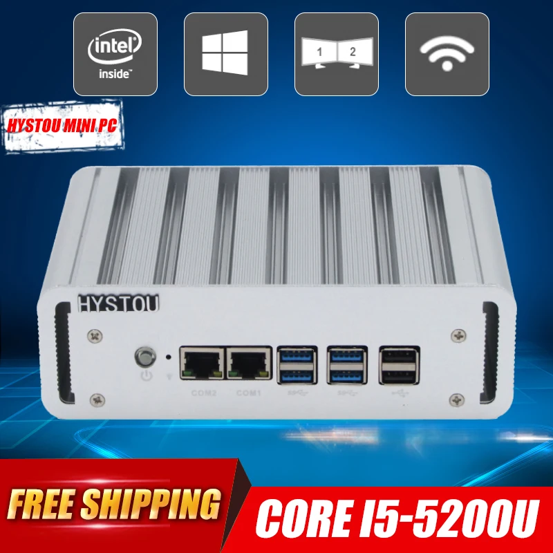  Hystou Intel NUC Core i5 5200U Fanless Mini PC Barebone Windows 10 Linux Server Desktop Computer 3 year warranty HDMI 4k TV Box 