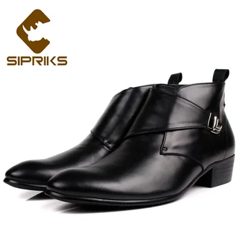 

Sipriks Luxury Genuine Leather Ankle Boots Classic Mens Buckle Strap Dress Shoes Boss Mens Gents Suits Social Formal Tuxedo 44