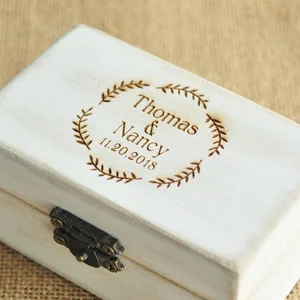 Image 2 - Персонализированная Свадебная коробка в стиле ретро, Белая Деревенская коробка для колец, коробка для обручального кольца, коробка для обручальных колец с именем и датой на заказ