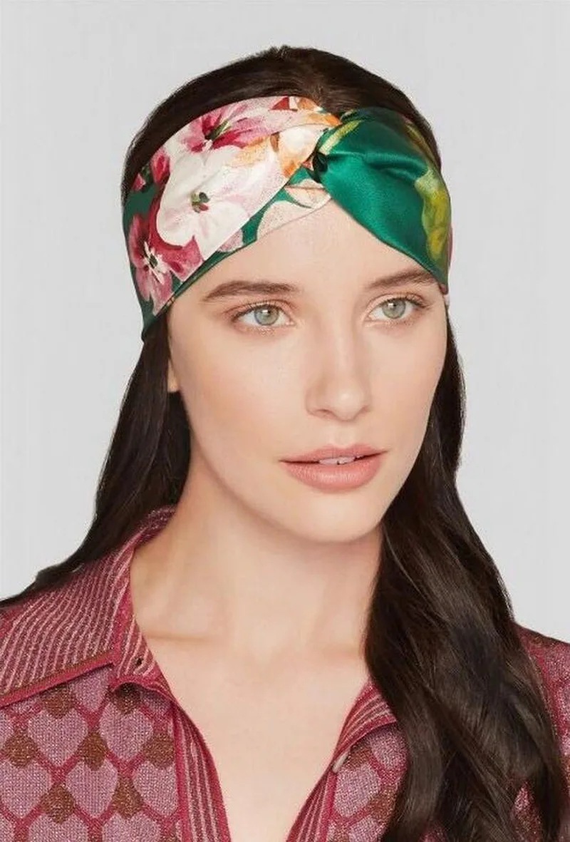 Woman Floral Print Headband Head Wrap Women Silk Fabric Knotted Headband Ladies hair accessories