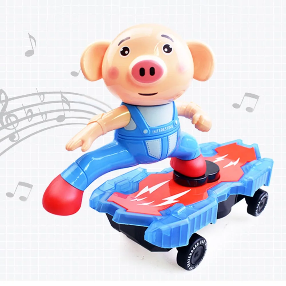 Электрический мультяшное животное, Свинка трюк скутер Универсальный вращающийся в стиральной машине Музыка Свет Детский мультфильм
