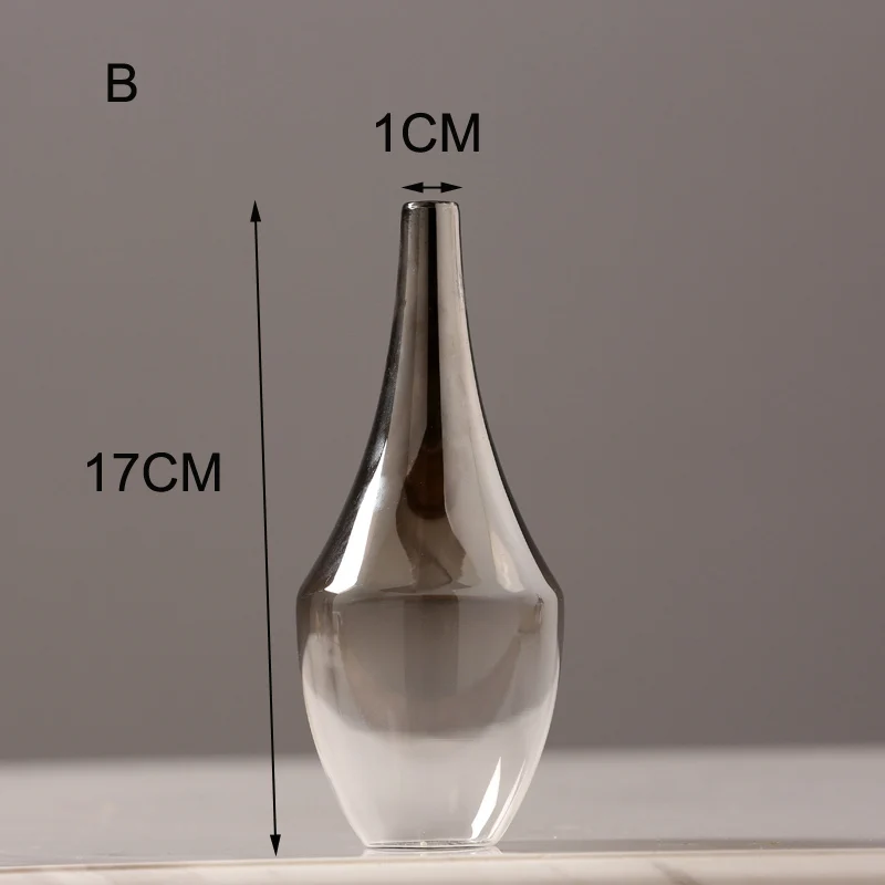Современная стеклянная ваза оригинальность серебристо-серые сухие цветы настольные маленькие вазы стеклянный контейнер свадебное украшение для дома - Цвет: B 17x1x7cm